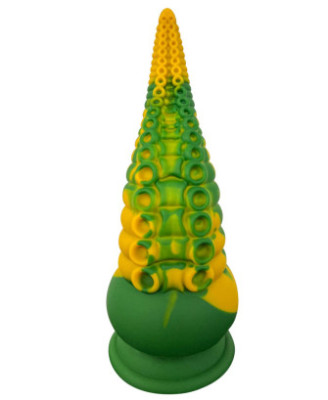 Gode ventouse tentacule Kraken vibrant 21 cm vert et jaune USB 